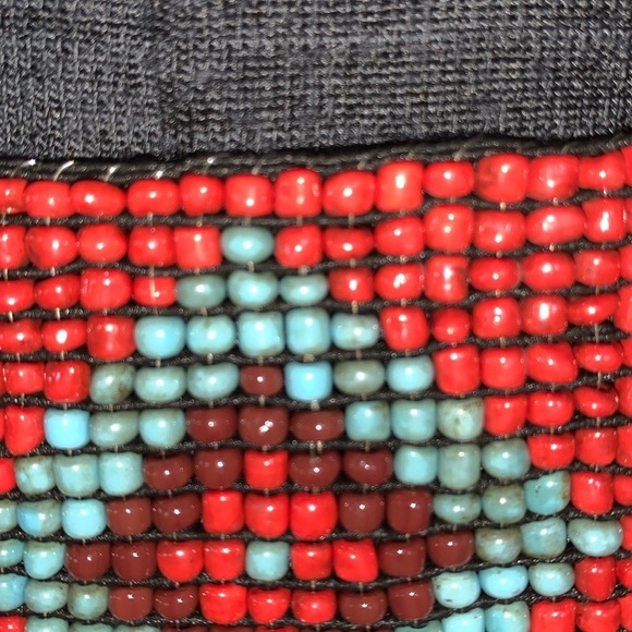 BEADED STATEMENT BELT red, blue/maroon diamonds. Stretchy. VINTAGE, ARTISAN M main image 10